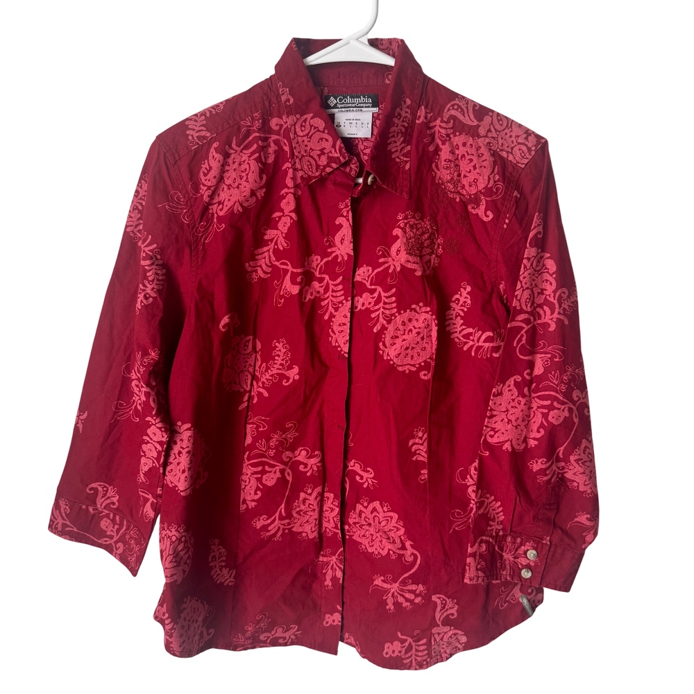 Columbia Red Patterned Button-Up Shirt